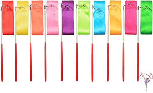 YSTrillion 2M Ruban de Danse,10 Pièces Ruban de Gymnastique Rythmique,Ruban Danse Artistique pour Les Enfants,Ruban Gym pour Enfant Entraînement Spectacle de Talent Danse Artistique(10 Couleurs)