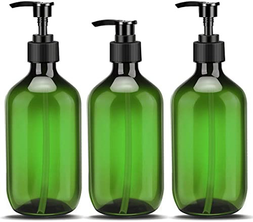 Bottiglia con Dosatore a Pompa di Sapone, 500ML Dispenser Sapone Plastica Vuota, Contenitore Shampoo Balsamo Ricaricabile, Dosatore Bottiglia Bagno per Gel Doccia/Shampoo/Detergente Mani
