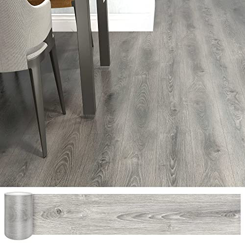 Lareko Rauchgrauer Vinylboden, 36 Stück, 54 m², selbstklebend, Holzmaserung, Bodenfliese für Schlafzimmer, Wohnzimmer, Küche (91,4 x 15,2 cm)