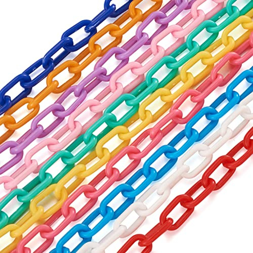 Beadthoven 40 Strands Acrylic Cable Chains Rainbow Opaque Twist Linking Rings 19.88” Acrylic Chunk Oval Chain Links Thick Glasses Lanyard Chains Strap for Handbag Purse Necklace Jewelry Making