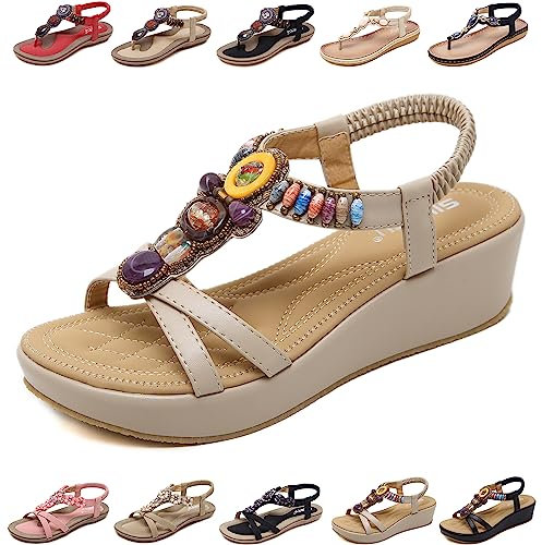 QJJQ Sandali Donna Estive Eleganti Infradito Comodi Strass Bohemia Flip Flop Spiaggia Piatti Scarpe, Bianco sporco, 41 EU