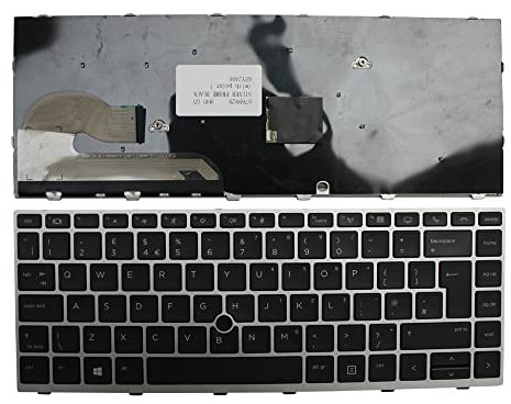 Keyboards4Laptops Reino Unido con Pointer Marco Plata Negro Teclado de Repuesto para Ordenador portátil Compatible con HP EliteBook 840 G6