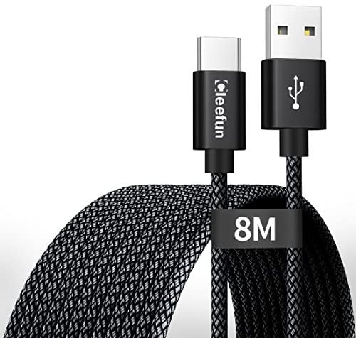 CLEEFUN 8m/26ft Extra Long USB C Cable, Durable Nylon Braided USB-A to Type-C Fast Charging Charger Cable Compatible With Samsung Galaxy Note,M oto,L G,Pixel,Switch and More USB C Smartphone, Tablet