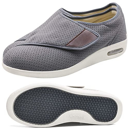 Scarpe Ortopediche Donna Comode Scarpe Terapeutiche da Esterno Scarpe Pianta Larga per Edema Artrite Piedi Gonfi Scarpe Extra Largo Pantofole Ospedale Traspirante Regolabili Larghe Scarpe,Grigio,38 EU
