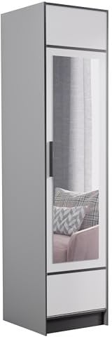 KIER FURNITURE Eintüriger Kleiderschrank Roj1D - Moderner Kleiderschrank aus Laminierter Spanplatte - Ausziehbarer Kleiderbügel - Praktische Garderobe - 53,2x205x39 cm Weiß