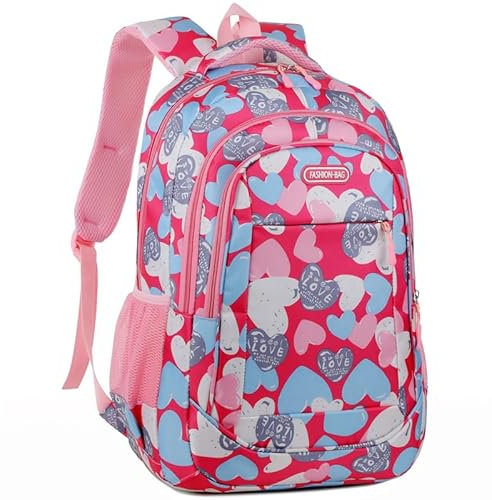 Treer Sac a Dos Enfant, Amour 3D Cartable Fille Primaire, Cartable Filles Primaire 10L, Cartable Stitch en Oxford Imperméable Cartable pour Filles (Rose,M)