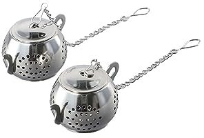 Tea Infusers for Loose Tea, 2 pack Cute Stainless Steel Teapot Shaped Tea Infuser Fine Mesh Tea Strainer with Chain Hook and Drip Tray