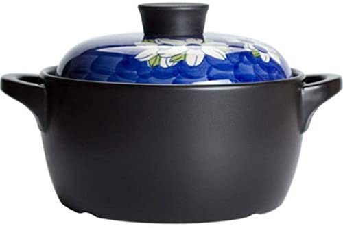 Lotus Blue 3-Quart Cartoon Pattern Céramique Rond Noir Casserole/Pot en Argile/Pot en terre/Cuisine en céramique avec Couvercle Blanc résistant à la Chaleur Fox Girl Oncle Brown Bear Boîte Cadeau (Si