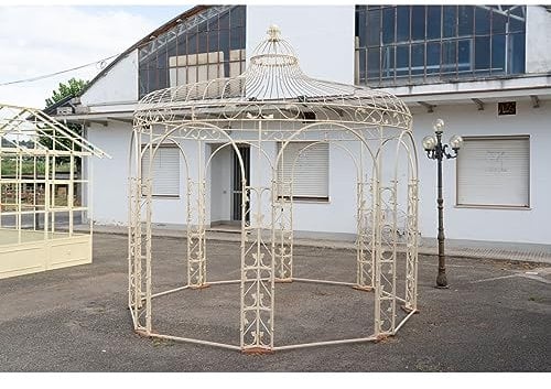 Biscottini Pergolato da giardino 330x330x355 cm - Pergola addossata in stile vintage - Gazebo esterno in ferro battuto anticato