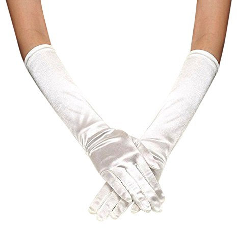 UnoSheng Handstulpen Damen Winter Wolle Handschuhe Party Long Opera Evening Frauen Abschlussball-Handschuhe Hochzeiten Handschuh aus Satin Handschuhe Weiß Baumwolle (White, One Size)