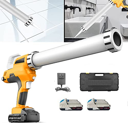 Automatic Cordless Caulking Gun - 21V Electric Gun with 2 Li-ion Batteries, 600ml, for Kitchen Bathroom Window - Includes Nozzles and Sealant Caulk Adhesive - Time-Saving Tool for Precise Sealing