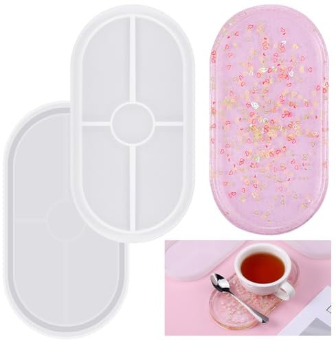 Zocipro 2 Stück Silikonform Tablett Untersetzer,Silikonformen Gießformen Oval,Epoxid Formen für Resin Art Formen Untersetzer DIY Teetablett Obsttablett Kunsthandwerk Basteln Haus Dekoration