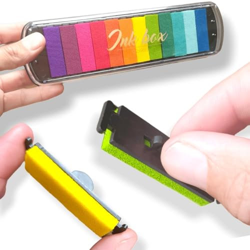 ANTEVIA Matériaux ANTEVIA – 12 abnehmbare Stempelkissen in 12 Farben | Basteln für Kinder, Scrapbooking | Tinte Color Finger Fingerabdrücke (Inkbox)