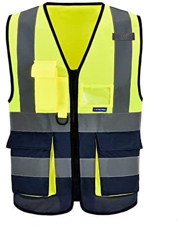 AYKRM Sicherheitsweste Warnweste Reflektierendes WarnschutzWeste Warnweste mit Reflektorstreifen mit Reißverschluss und Taschen Arbeitsweste