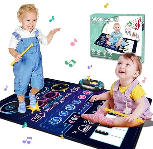 Musical Mat Baby Toys for 1 Year Old Boys, 2 in 1 Keyboard &Drum Mat with 2 Sticks Learning Piano Mat EducationalMusic Toys for Toddlers Age 1 2 3 Year Old Boys GirlsChristmas Birthday Gifts (Black)
