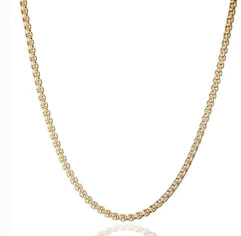 AFSTALR Herren Damen Edelstahl Gold kette Halskette Venetian link kette link collier 2.5mm-45cm box Kette für Männer Schmuck Link Chain Gold