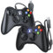 Dinosoo Confezione da 2 controller di ricambio per Xbox 360 con cavo, controller PC compatibile con Microsoft Xbox 360 e Slim/PC, con joystick aggiornato, doppio shock, funzione vocale, nero