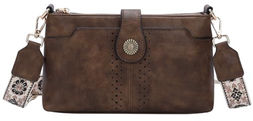 VASCHY Umhängetasche Damen, Mode Handtasche Vegan Leder Crossbody Bag Klein Schultertasche für Frauen Kaffee
