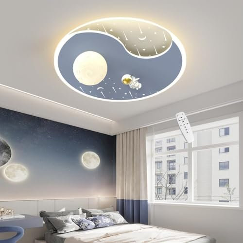 LED Deckenlampen Kinderlampe 40CM 23W Dimmbar Fernbedienung Kronleuchter Astronaut Deckenleuchten für Kinder Sternenhimmel Lampe Jungen Mädchen Schlafzimmer Kinderzimmer Beleuchtung Leuchten gray