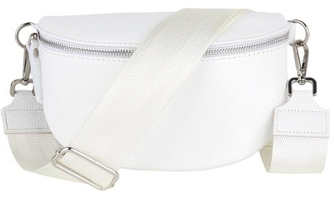 MIRROSI® Bauchtasche Damen, Echtleder, Made in Italy, Umhängetasche, Brusttasche, Crossbody Bag (1 Tasche & 2 Gurte) (Weiß (Einfarbig Weiß), Große Tasche (28x18x9cm))