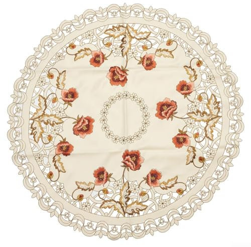 Tischdecke im Vintage-Stil, bestickt, Makramee-Tischdecke, runde Spitzentischdecke, zur Dekoration (83 x 83 cm)