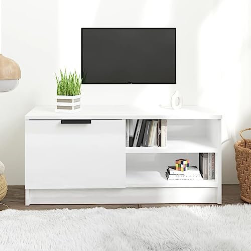 QJBSAVVA TV-Schrank, Tv Highboard Tv Table Tv Eckschrank Tv Lowboard Geeignet für Fernseher Schlafzimmer Den Flur Kleine Räume Hochglanz-Weiß 80x35x36,5 cm Holzwerkstoff
