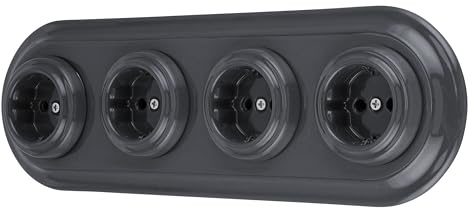 Unterputz Porzellan Retro Steckdose 4-fach, All-in-One, SET Serie PR1 dunkelgrau