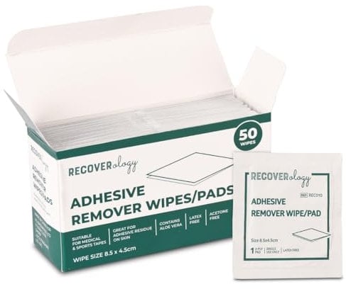Adhesive Remover Wipes | Pack of 50 Individually Wrapped Sachets | Wipes for Skin that Remove Adhesive Residue from Medical Tape and Sports Tape | Contains Aloe | Acetone Free