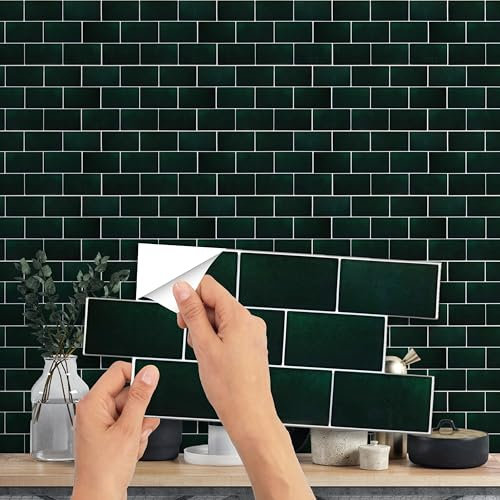 WALPLUS Credence - Adesivo per cucina e bagno, piastrelle adesive resistenti al calore, 12 pezzi, 15,4 x 30,5 cm