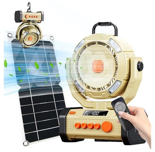 LFLIFENG Ventilador Bateria Recargable con Luz LED Y Gancho Ventilador Bateria Recargable con Velocidad Continua Ventilador Solar para Tienda De Campaña,Coche,RV