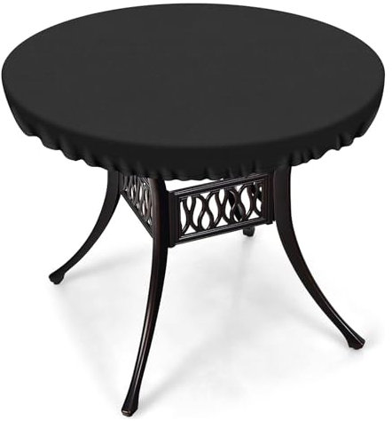 PATIO PLUS Round Garden Table Top Cover, Waterproof, Windproof, Heavy Duty 420D Oxford Fabric, Suitable for Tables 120-140cm in Length Black