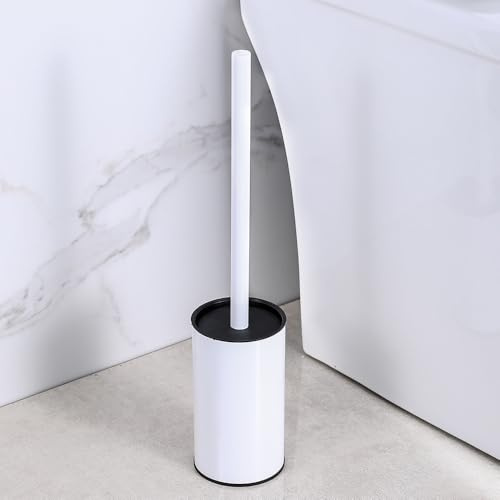 Toilettenbürste und -Halter aus Edelstahl, freistehend, Hochleistungsreiniger für das Badezimmer(Weiß)