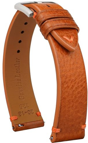 Quick Release Lederarmband, Öl Wachs Leder Uhrenarmbänder, Italienische Kalbsleder Uhrenarmbänder Ersatzband für Männer Frauen 16 18 19 20 21 22mm (22mm, Braun/Silberne Schnalle/Orange Kordel)