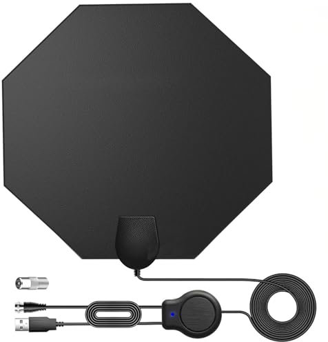 Hoquare Indoor TV Aerial, Upgraded TV Aerial for Smart TV, 360° Booster 300+ Miles Long Range Reception Freeview Digital TV Antenna with 16.4ft Cable, Portable TV Antenna Support 4K 1080P HDTV