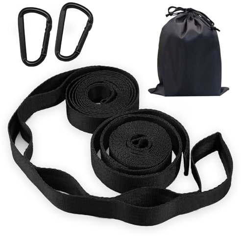 FRTAOOP 2er-Pack Hängematte Befestigungs, 2 m Schwarz Hängematten Aufhängung Gurte mit 2 Hakenschnalle + 1 Aufbewahrungstasche, 500 kg Tragkraft Stabhängematte Schaukel für Camping