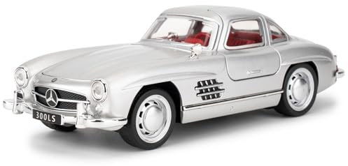 1955 Mercedes-Benz 300sl Oldtimer Modell, 1/32 Spielzeugauto mit Sound und Lichtfunktion, Kinderspielzeug Modellauto mit PullBack Funktion, Modellauto in Sammlerqualität, Geschenk für Kinder (silbrig)
