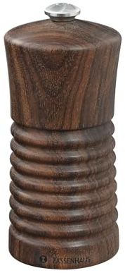 Zassenhaus Salzmühle HEILBRONN 13cm, Nussbaum, stufenloses Keramikmahlwerk | befüllte Gewürzmühle aus Nussbaum, für Salz, Kräuter und Gewürze, Ø 5,5 cm