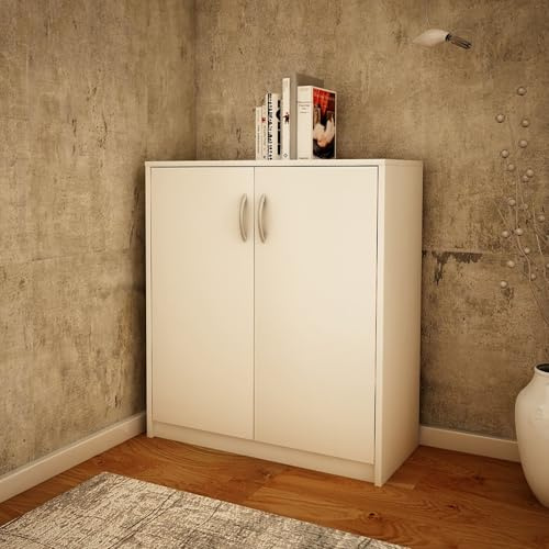 Home Collective Kommode 74cm breit in Matter Ausführung, Kommode mit 2 Türen und 1 Regal, Schrank mit hochwertigen Polymergriffen Ideal für Schlafzimmer, Wohnzimmer, Flur | laminiertes Holz | weiß