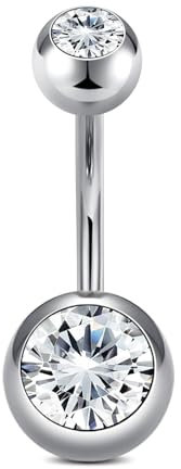 AceFun 14G Titan Bauchnabelpiercing 10mm massiv Silber Titan Bauchnabelpiercing Bauchnabelschmuck mit Cubic Zirkonia Piercings kurze Barbell Piercings für Frauen
