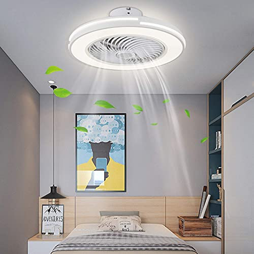 MEIYIYA Lampadario, ventilatore da soffitto senza lama con luci telecomando 50,8 cm montaggio semifuoco ventilatore da soffitto a basso profilo luce circolare 5 lame nascoste 3 colori dimmerabili