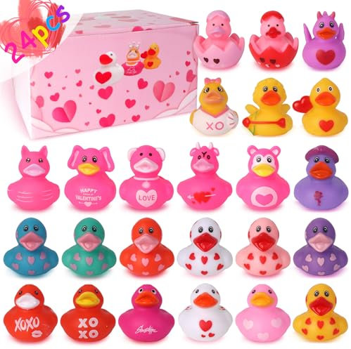 24 Stück Valentinstag Gummienten, Niedliche Badeenten Spielzeug, Bunte Kleine Enten Geschenke zum Valentinstag, Kleine Valentinstagsgeschenke für Kinder, Perfekte Partybeutelfüller für Kinder