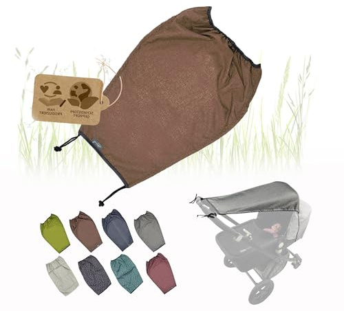 Sonnensegel für Kinderwagen UV Schutz 50+ Universal (meliert dunkelbraun) | Baby Sonnenschutz für Buggy, Verstellbar mit Rollo-Funktion, windfes & einfache Montage