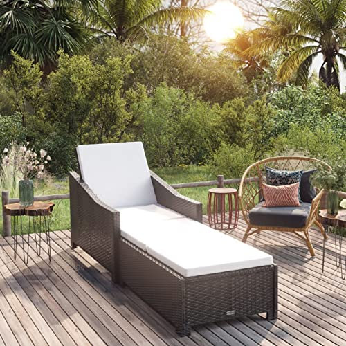 Xichuzi Sonnenliege mit Cremeweißer Auflage Poly Rattan Schwarz, Gartenliege, Liegestuhl, Sonnenstuhl, Sonneninsel Outdoor, Liegen, Gartenmöbel, Bäderliege, Relaxliege - 317179