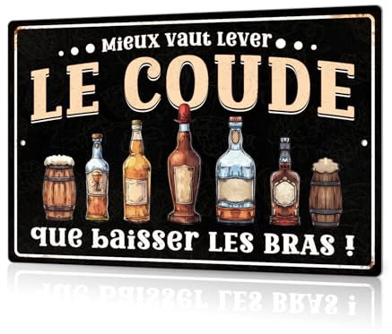 Putuo Decor Plaque Métallique Mieux Vaut Lever Le Coude, Panneau Déco Humour en Aluminium, Idéal pour Bar et Cave à Vin, 30x20 cm