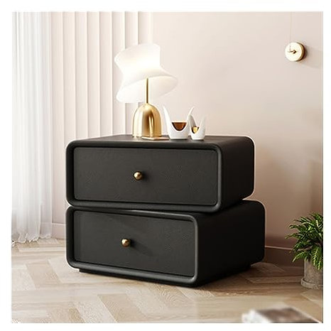 Nachttisch aus Massivholz mit drehbaren Doppelschubladen, modernes schlichtes Design, schwarz, Schlafzimmermöbel mit rundem Eckschrank