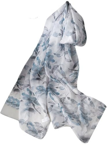 G-LIKE Damen Seidenschal Sommer Halstuch – Chinesische Luxuriöse 100% Echte Maulbeerseide Naturfaser Seidentuch Frühling Herbst Leichte Lange Schals Sonnenschutz Kopftuch – 180 x 30 cm (Graublau)