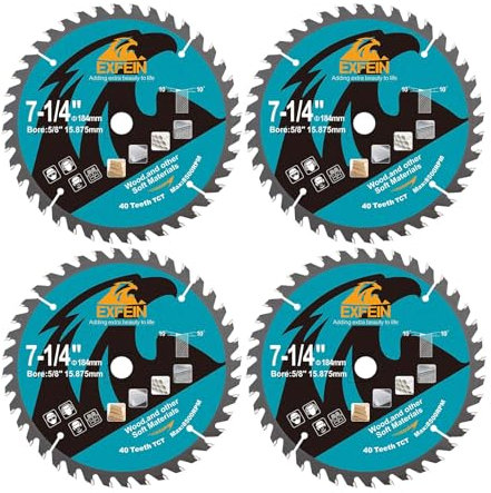 Disque à tronçonner pour bois EXFEIN 184mm 4pcs - Lame de scie circulaire compacte à dents en carbure 40T TCT, à usage général pour le cuttting dans le bois, le plastique et les matériaux composites