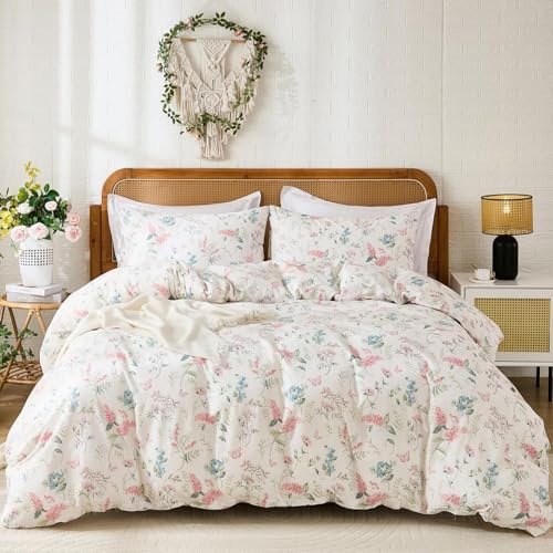 Freyamy Bettwäsche 155x220 Baumwolle Schmetterling Blumen Bettwäsche Set