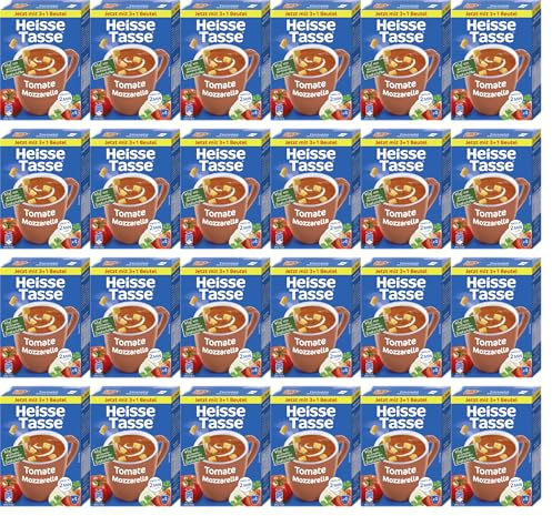 Heiße Tasse Tomate Mozzarella Vorteilspack Suppe, 24er Set | 96 Suppenportionen, Tomate und Mozzarella, schnelle Zubereitung, ideal für Zuhause, Büro oder Vorrat