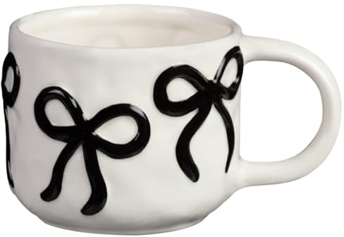 New Black Bow Mug – Elegant Ceramic Cup – Stylish Black Finish with Chic Bow Design – Perfect for Kitchen, Home, Office & Gifting A-87